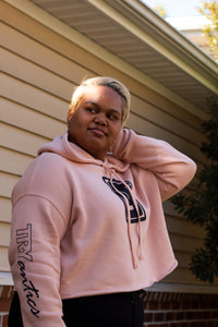 Try Antics Owner, Tito, wearing the ultra comfy, super soft Try Antics Crop Hoodie in Peach, size 2x. Available now. 